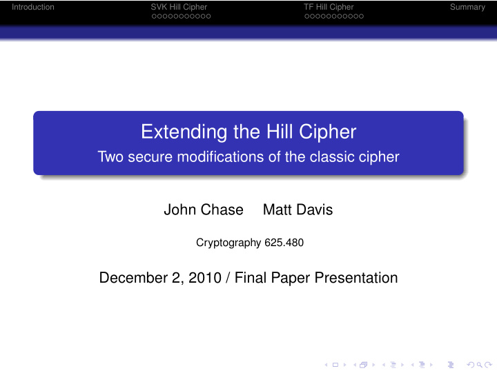 extending the hill cipher