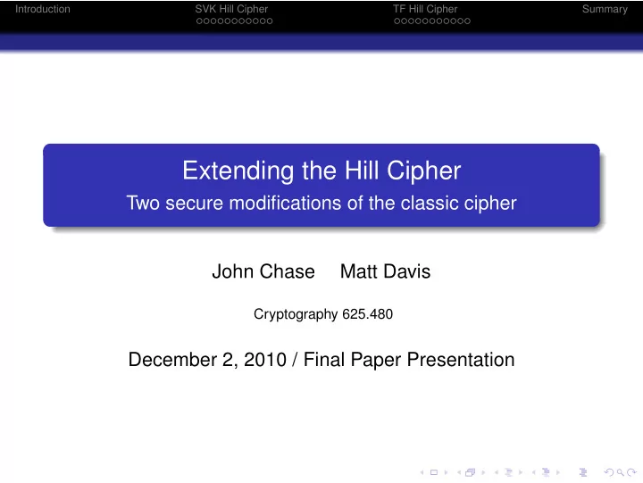 extending the hill cipher