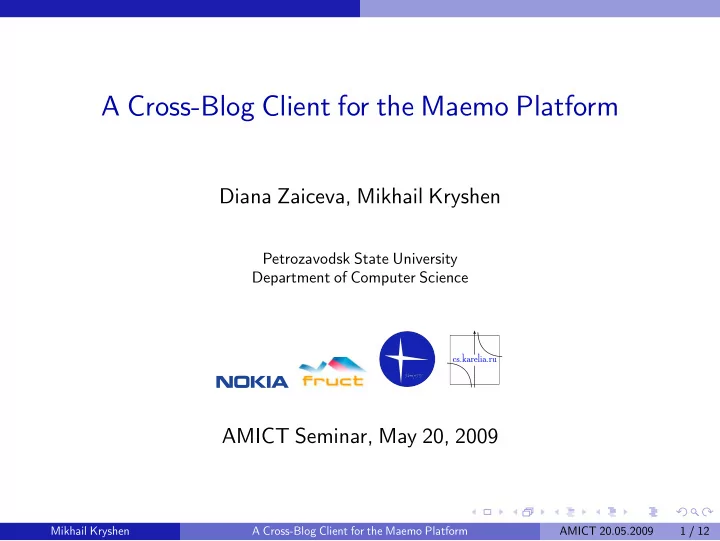 a cross blog client for the maemo platform