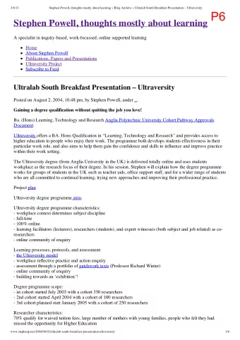 P6  Stephen Powell, thoughts mostly about learning  A specialist in inquiry-based, work-focussed,
