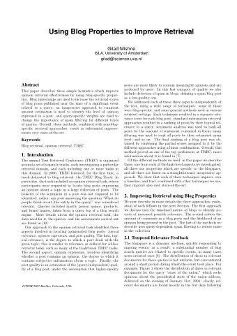 Using Blog Properties to Improve Retrieval  Gilad Mishne  ISLA, University of Amsterdam