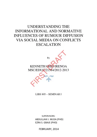 T  F  A  By  R  D  KENNETH OHIS IRENOA  T  MSC/EDUC/21584/2012-2013  S  R  I  F LIBS 805