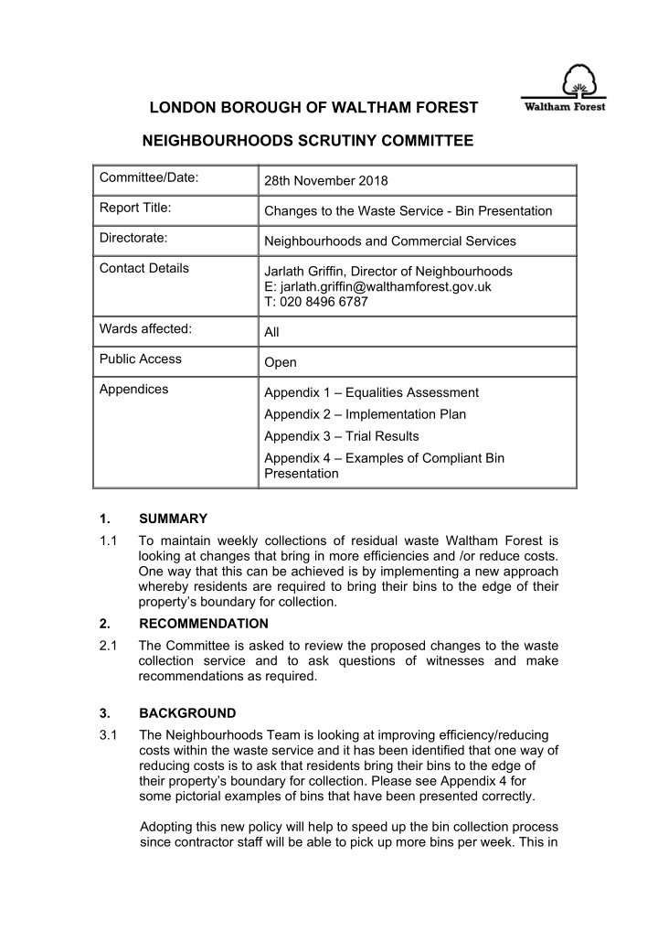 london borough of waltham forest neighbourhoods scrutiny