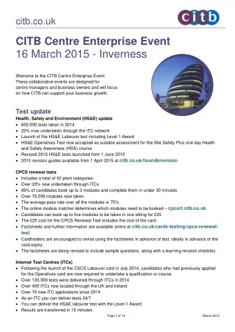 CITB Centre Enterprise Event  16 March 2015 - Inverness  Welcome to the CITB Centre Enterprise