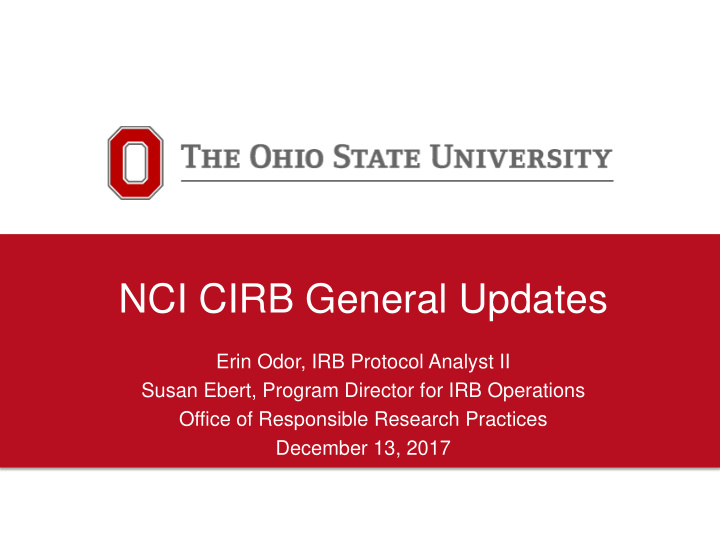 nci cirb general updates