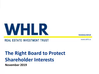 Shareholder Interests  November 2019  SAFE HARBOR This presentation may contain forward -