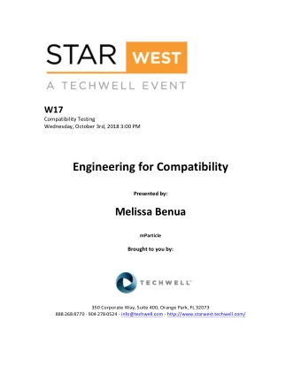 Engineering  for  Compatibility     Presented  by:         Melissa  Benua