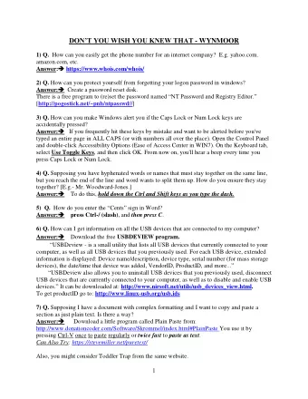 DONT YOU WISH YOU KNEW THAT - WYNMOOR 1) Q. How can you easily get the phone number for an