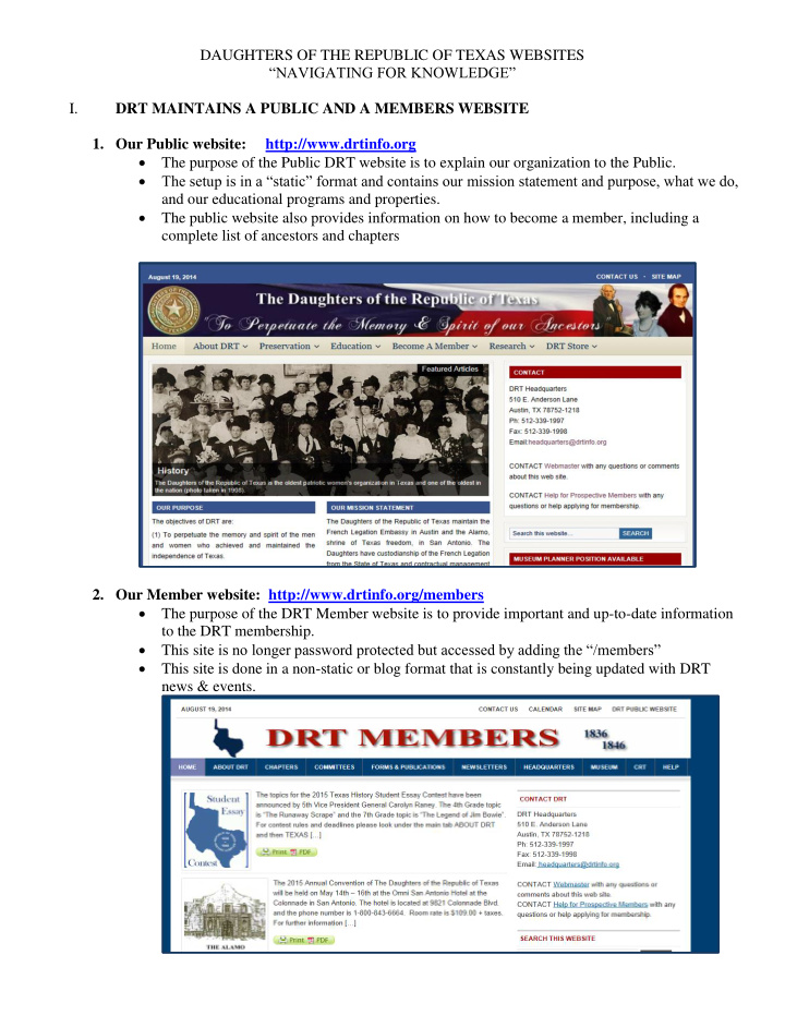 daughters of the republic of texas websites navigating