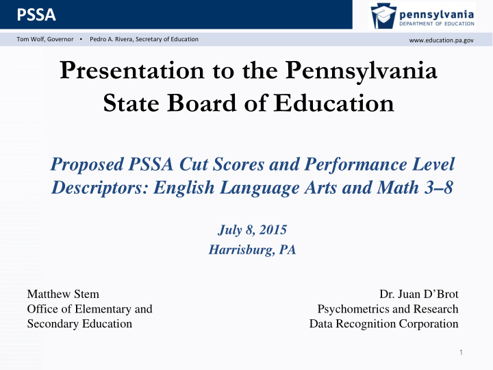 presentation to the pennsylvania state board of education