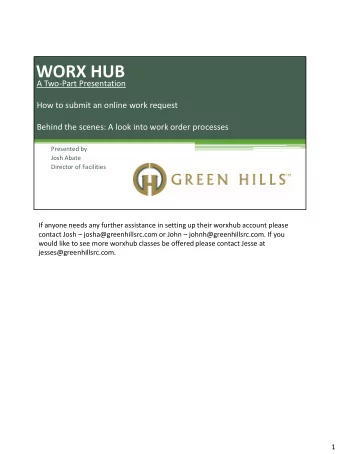 WORX HUB  A Two-Part Presentation  How to submit an online work request  Behind the scenes: A look