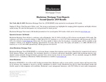 Blackstone Mortgage Trust Reports  Second Quarter 2019 Results New York, July 23, 2019 : Blackstone