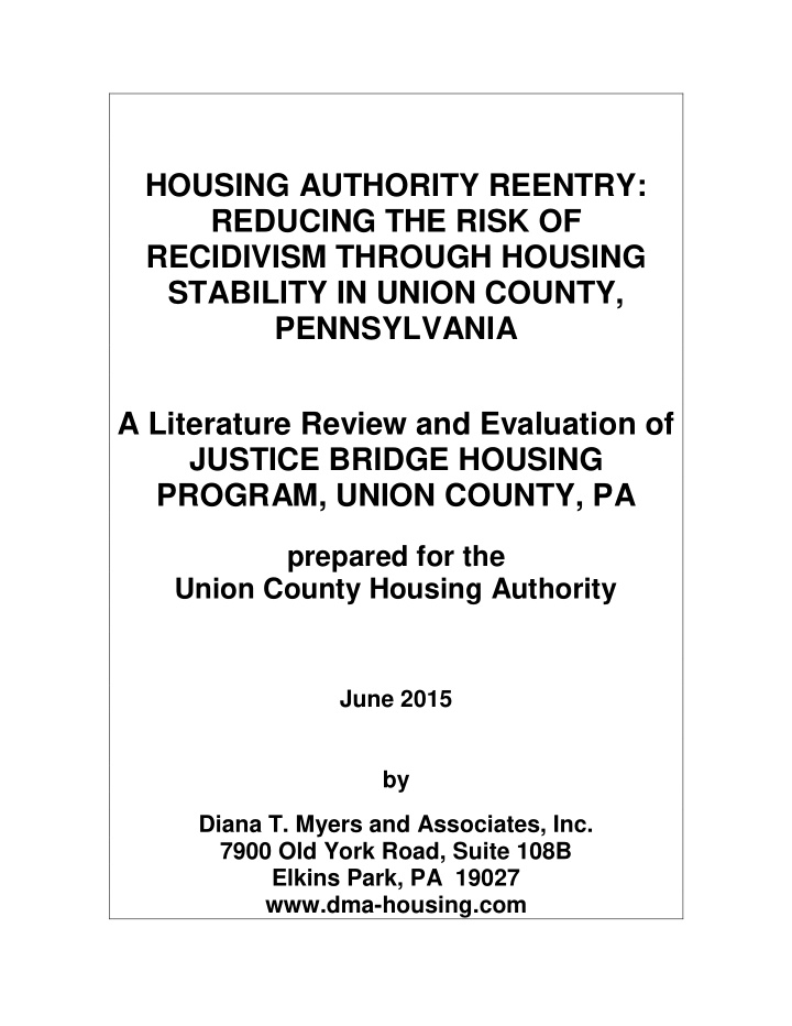 housing authority reentry reducing the risk of recidivism