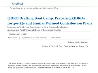 QDRO Drafting Boot Camp: Preparing QDROs  for 401(k)s and Similar Defined Contribution Plans