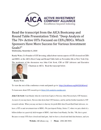 Read the transcript from the AICA Bootcamp and Round Table Presentation T itled:  Deep Analysis