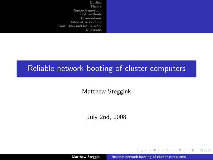 reliable network booting of cluster computers
