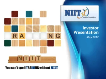 Investor  Presentation May 2012  1  Agenda  Education &amp; Training: Landscape  Company