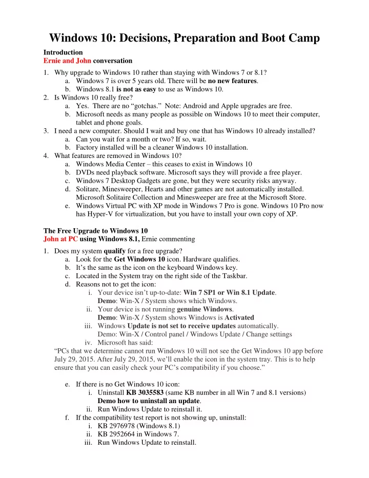 windows 10 decisions preparation and boot camp