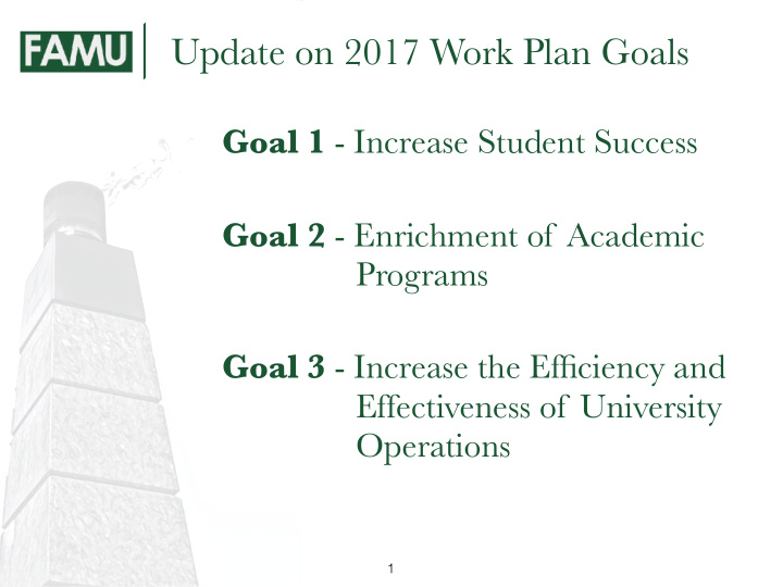 update on 2017 work plan goals