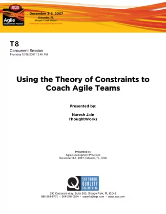 Using the Theory of Constraints to  Using the Theory of Constraints to  Coach Agile Teams  Coach