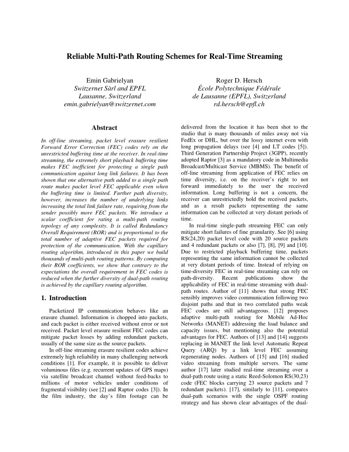 reliable multi path routing schemes for real time