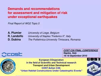 for assessment and mitigation of risk  under exceptional earthquakes  Final Report of WG2 Topic 5