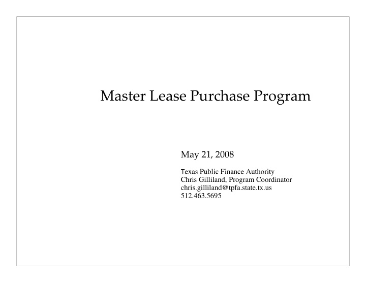 master lease purchase program