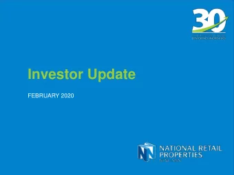 Investor Update  FEBRUARY 2020  Safe Harbor  (All data as of December 31, 2019) This presentation