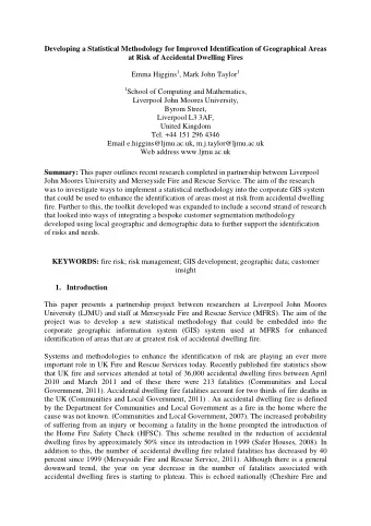 Developing a Statistical Methodology for Improved Identification of Geographical Areas  at Risk of