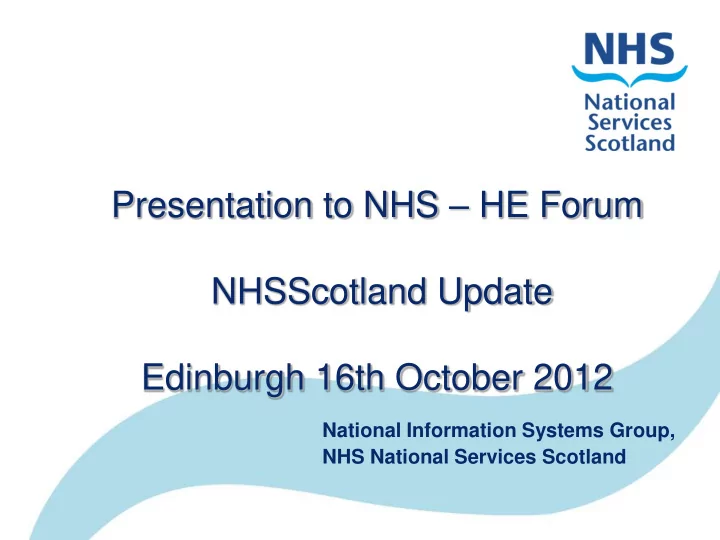 nhsscotland update edinburgh 16th october 2012