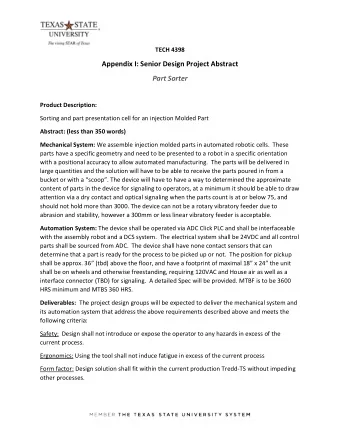 Appendix I: Senior Design Project Abstract  Part Sorter  Product Description:  Sorting and part