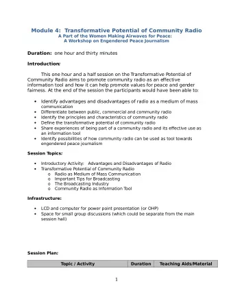 Module 4:  Transformative Potential of Community Radio  A Part of the Women Making Airwaves for