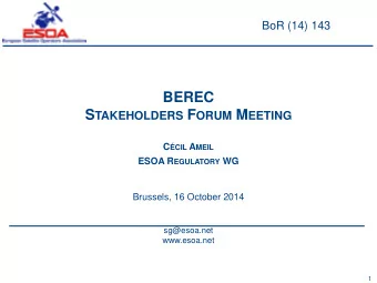 BEREC S TAKEHOLDERS F ORUM M EETING C CIL A MEIL ESOA R EGULATORY WG  Brussels, 16 October 2014