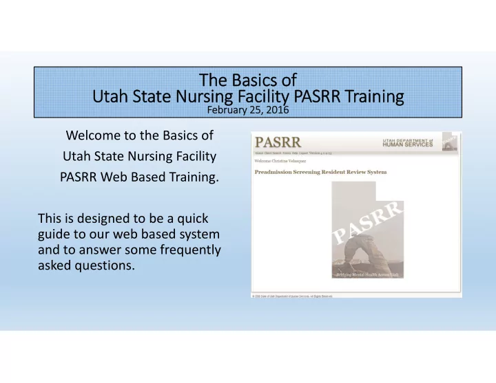 the the basi basics cs of of ut utah ah st state nur