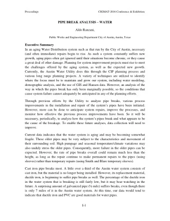 PIPE BREAK ANALYSIS  WATER  Aldo Ranzani, Public Works and Engineering Department City of Austin