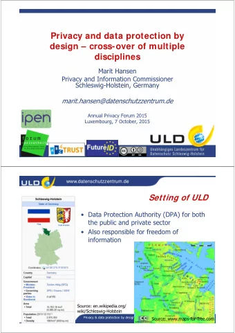 Privacy and data protection by  design  cross-over of multiple  disciplines  Marit Hansen