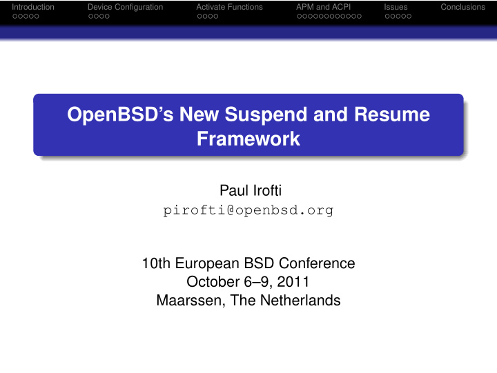 openbsd s new suspend and resume framework