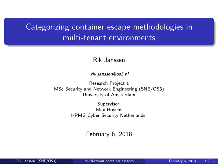 categorizing container escape methodologies in multi