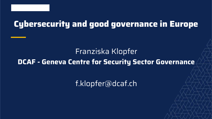 cybersecurity and good governance in europe