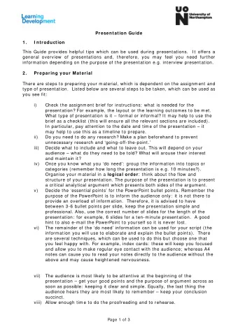 Presentation Guide  1 .  I ntroduction  This Guide provides helpful tips which can be used during