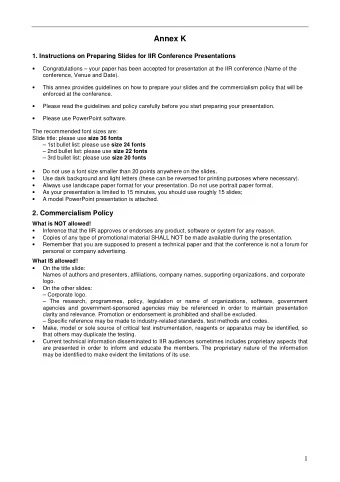 Annex K  1. Instructions on Preparing Slides for IIR Conference Presentations   Congratulations