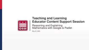 Teaching and Learning  Educator Content Support Session  Reasoning and Explaining  Mathematics with