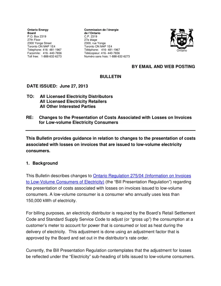 by email and web posting bulletin date issued june 27