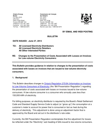 BY EMAIL AND WEB POSTING  BULLETIN  DATE ISSUED:  June 27, 2013 TO:    All Licensed Electricity