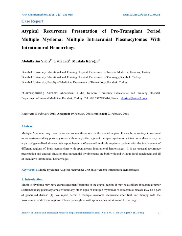 atypical recurrence presentation of pre transplant period