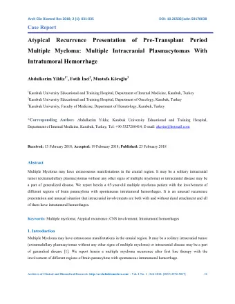 Atypical Recurrence Presentation of Pre-Transplant Period  Multiple Myeloma: Multiple Intracranial