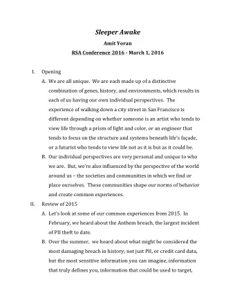 Sleeper  Awake    Amit  Yoran    RSA  Conference  2016  -  March