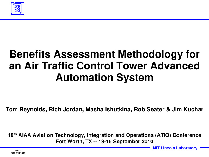 benefits assessment methodology for an air traffic