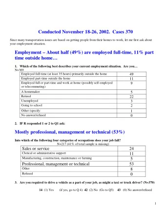 Conducted November 18-26, 2002.  Cases 370  Since many transportation issues are based on getting