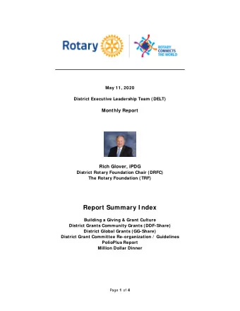 Report Summary I ndex  Building a Giving &amp; Grant Culture  District Grants Community Grants